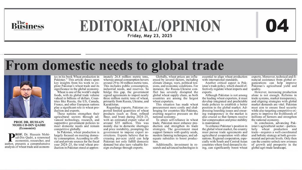 Wheat Economics Article by Dr Hussain Qadri
